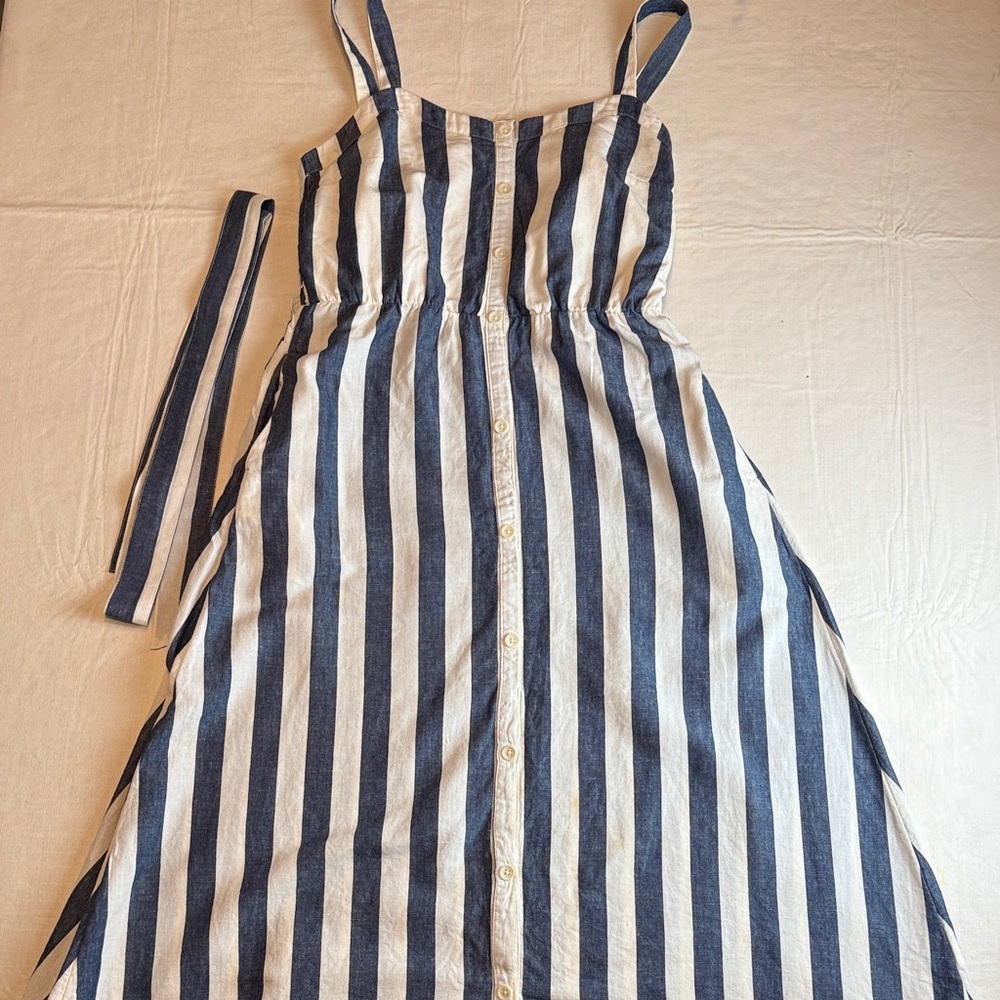 Pact Women's Navy White Striped Button Down Sundress Size S